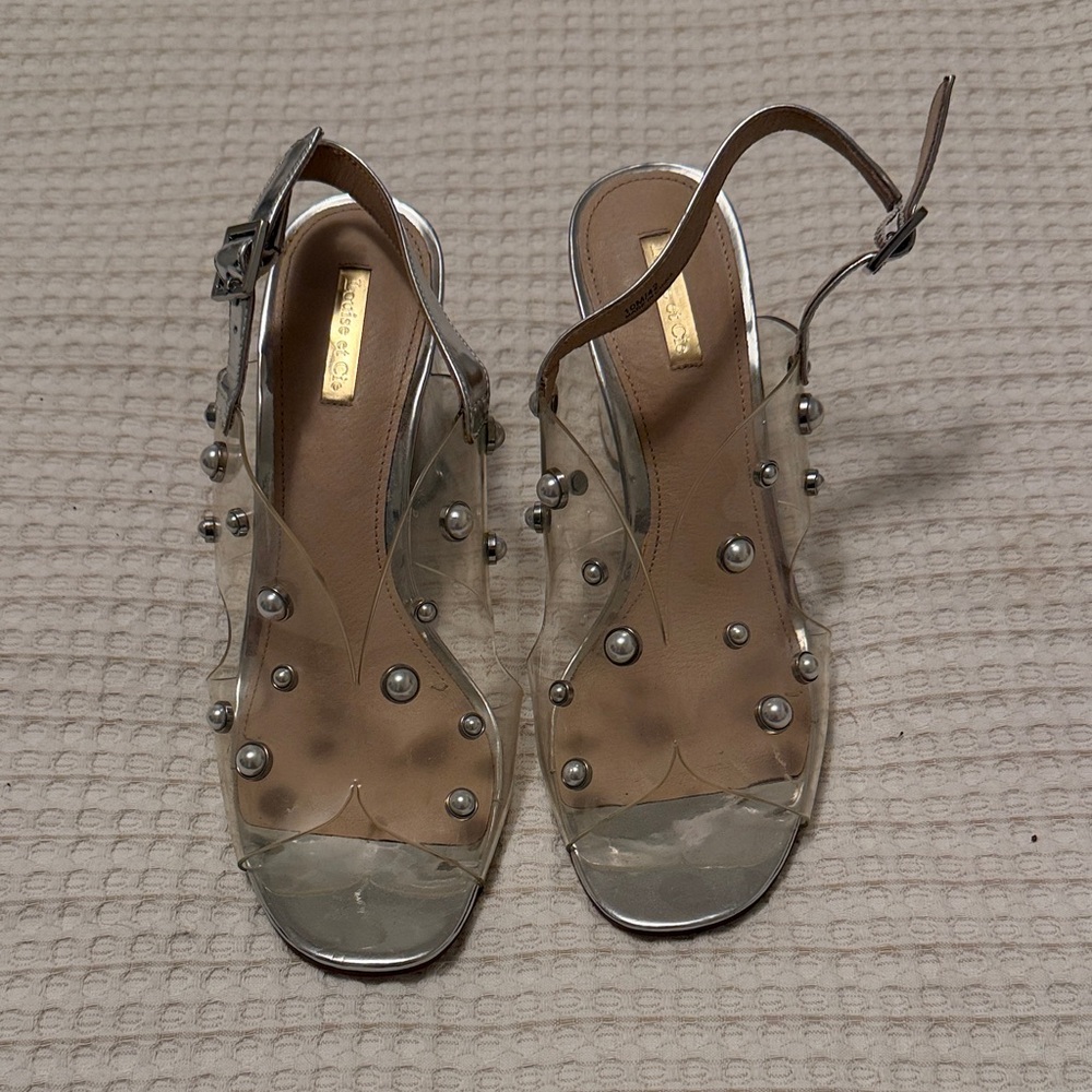 Elegant Acrylic and Pearls Silver Women's Sandals